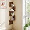 2 Piece Brown Particleboard Wall-Mounted Corner Shelf 4-Tier Set with Z-Design